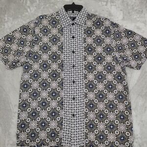 Nat Nast Luxury Originals 100% Silk Shirt Men's M Blue Black Geometric Floral